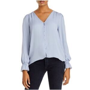 JOIE Bolona Periwinkle Blouse Silk V-Neck Smocked Bell Cuff Button-Front Small S